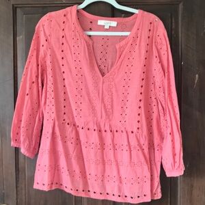LOFT Women's coral Pink Eyelet Top